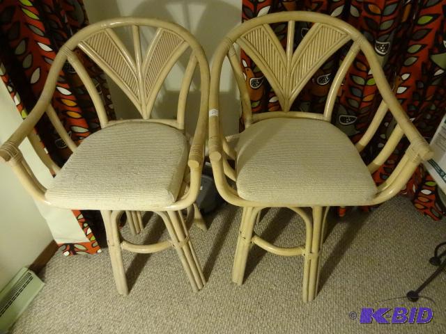 lot 176 image: 2 bamboo Swivel Stools. 37" Seat height...