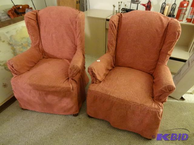 lot 190 image: 2 wing Back Chairs with Cover...