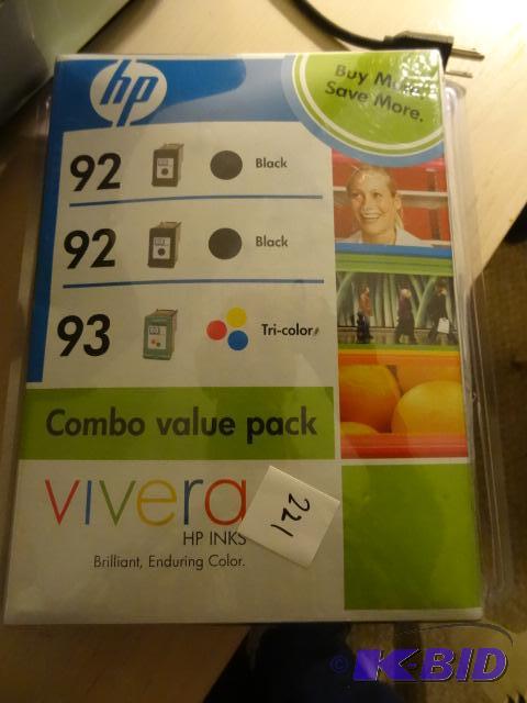lot 221 image: HP Ink 92 X 3 and 93 Tri Color...