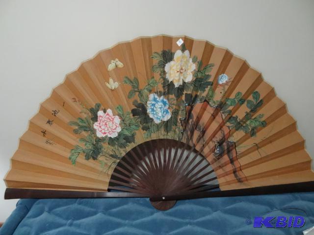 lot 241 image: Vintage Asian Fan. Wall Hanging...