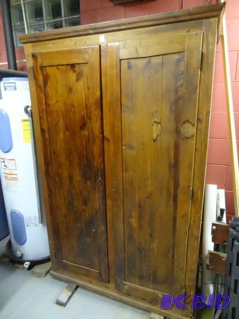 lot 71 image: Antique 2 Door Wood Cabinet With Skeleton Key...