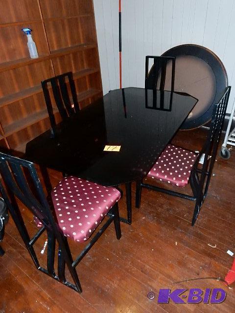 lot 17 image: Black Metal and Glass Dining Room table