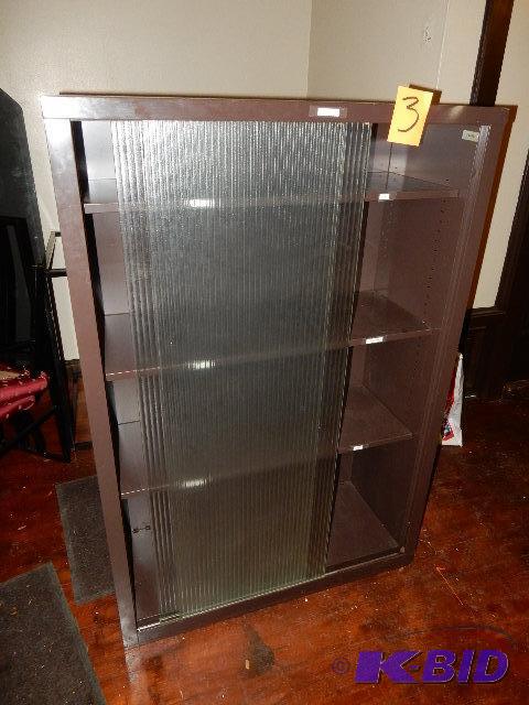 lot 3 image: Metal and Frosted Glass Book Shelf