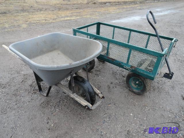 lot 126 image: Garden wagon with poly True Temper wheel barr...