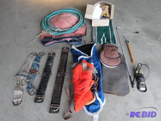 lot 148 image: Horse tack and blankets, whip, twitch, treatm...
