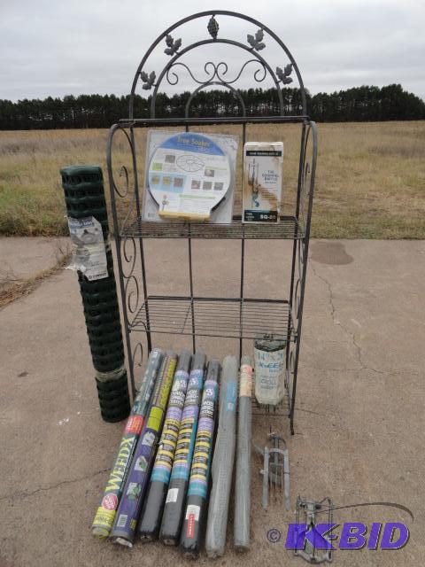 lot 15 image: Folding garden shelf with landscape fabric, 1...