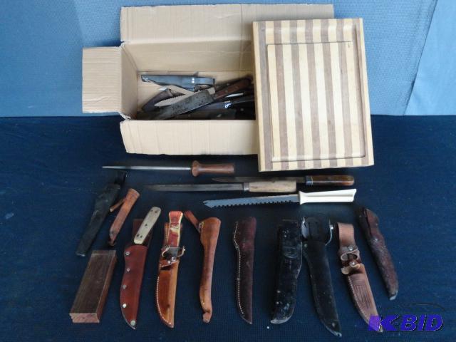 lot 160 image: Selection of knives, sheath and sharpeners K...