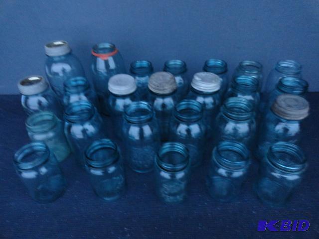 lot 181 image: Ball Blue Jars, one Atlas, some has lids, 24 ...