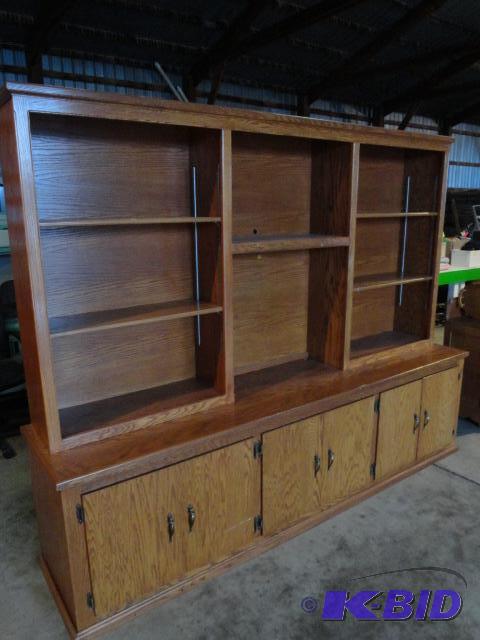 lot 201 image: Oak Entertainment Center, 2 piece, adjustable...