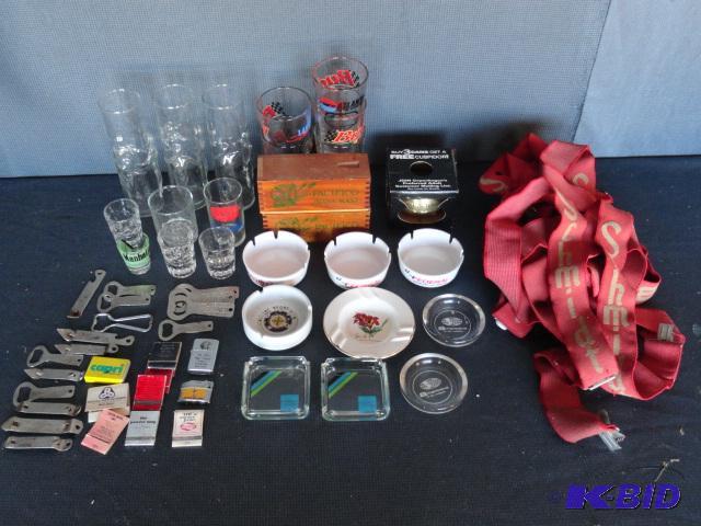 lot 219 image: Ash trays, Bud beer glasses, Pacifico Dominoe...