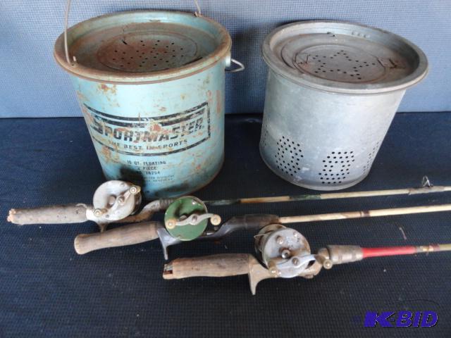 lot 221 image: Minnow buckets with rods- Shakespeare ACME 19...