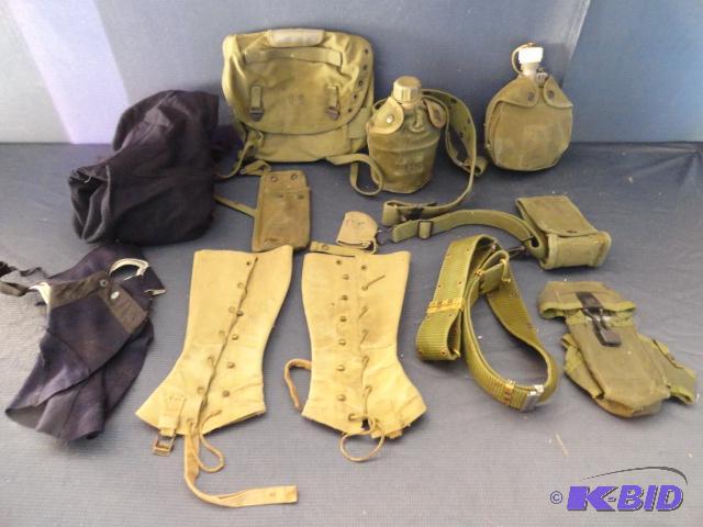 lot 229 image: Military items including leggings, canteens, ...
