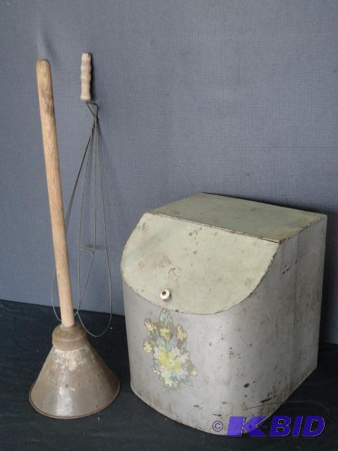 lot 45 image: Potato storage bin, rug beater and early clot...