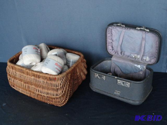 lot 57 image: Large wicker basket with sewing thread and wo...