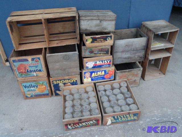 lot 62 image: Assortment of wood crates with 40 pint size j...