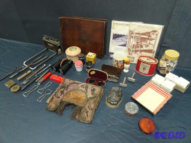 lot 63 image: Early collectibles curling iron, glasses, ma...
