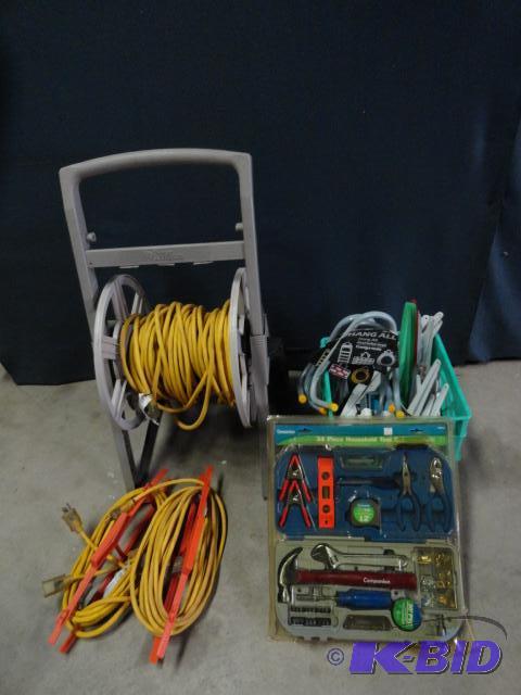 lot 92 image: 100 power cords, 34pc household tool kit, ma...