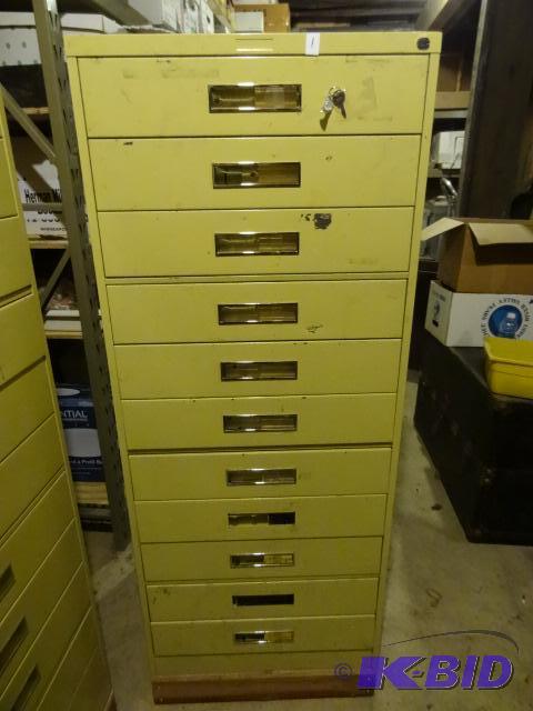 lot 1 image: 11 Drawer Metal Parts Cabinet. Comes with loc...