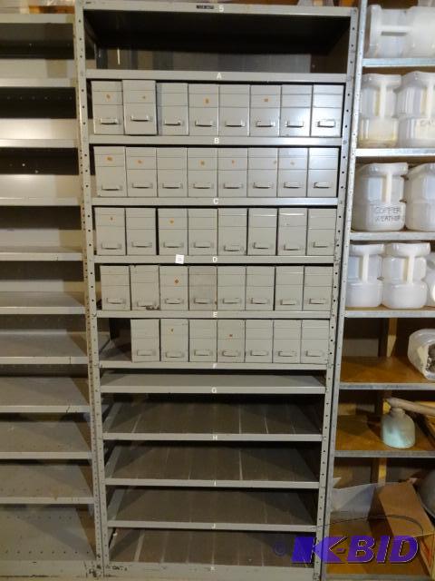 lot 12 image: Metal Shelving Unit 36 X 12 X 87 with 39 Meta...