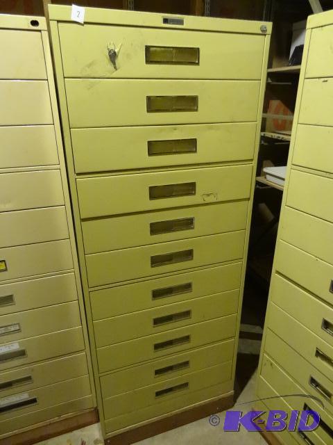 lot 2 image: 11 Drawer Metal Parts Cabinet. Comes with loc...