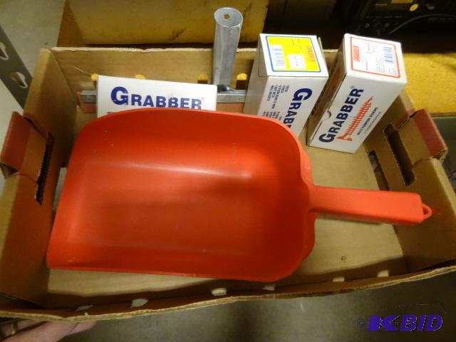 lot 203 image: Plastic Scoop, Window Squegee, Grabber Screws...