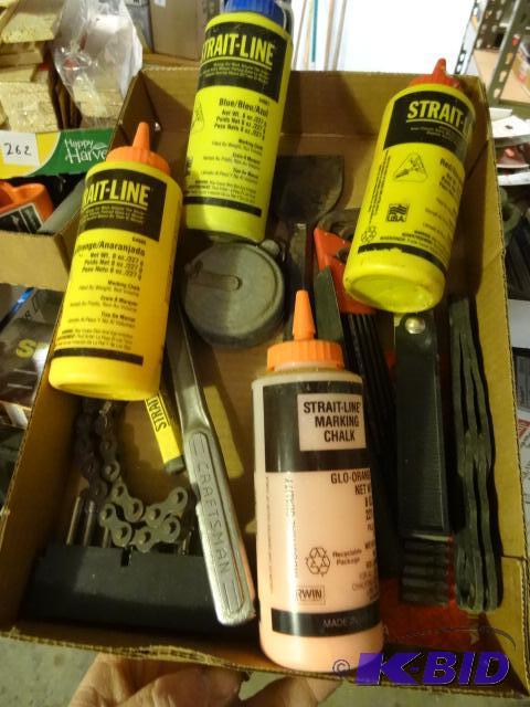 lot 261 image: Chalk Line Chalk, and Chain Wrench, Misc Tool...