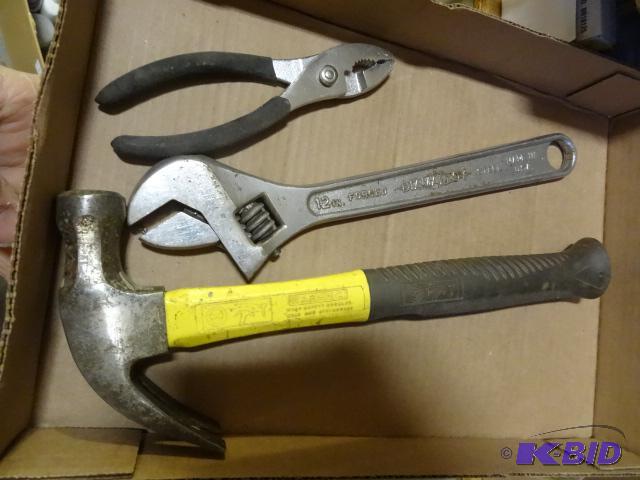 lot 31 image: 12&quot Adjustable Wrench. Claw Hammer Plier...
