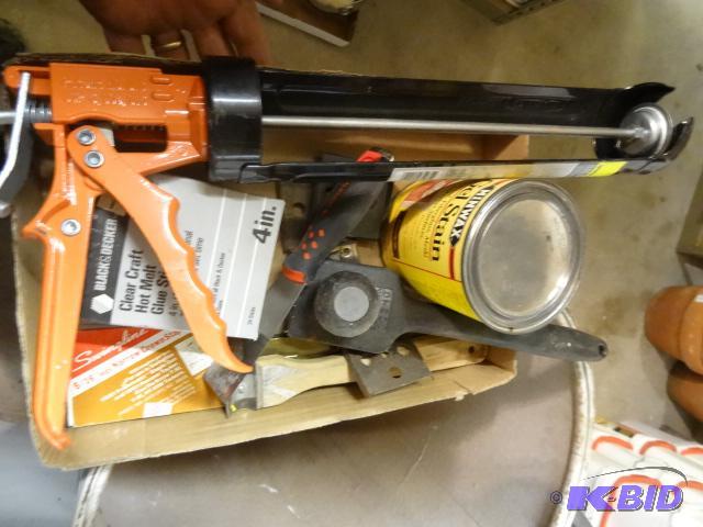 lot 350 image: Caulking gun, Glue Sticks, Paint Scraper and ...