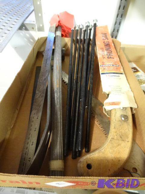 lot 61 image: Pruning Saw, Crow Bar, Marking Flags, 2 Metal...