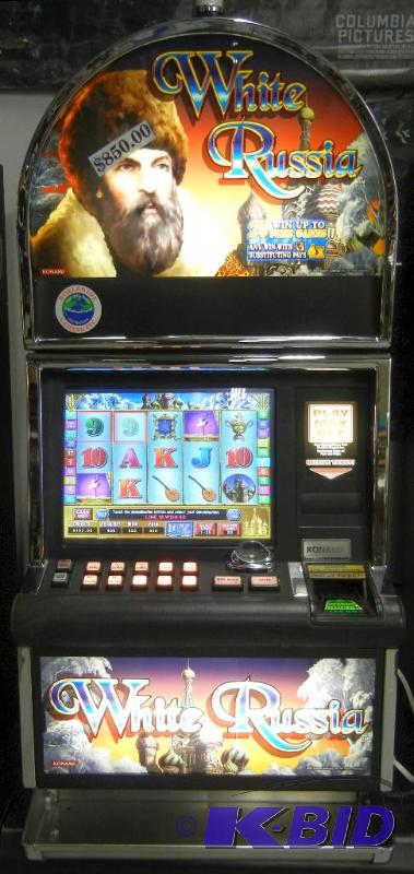 lot 1005 image: KONAMI HERCULITE WHITE RUSSIA UPRIGHT VIDEO SLOT MACHINE