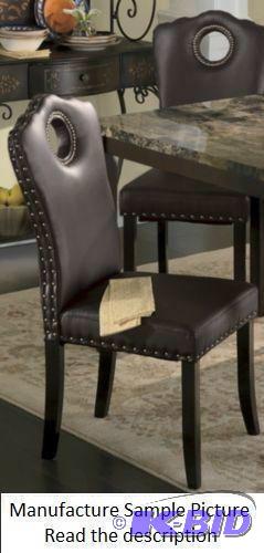 lot 136 image: Pair of&nbspNailhead Side Chairs - Brown Lik...