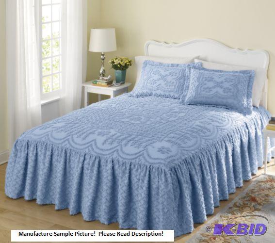 lot 145 image: Light Blue Chenille Bedspread - 102 x 118 - R...