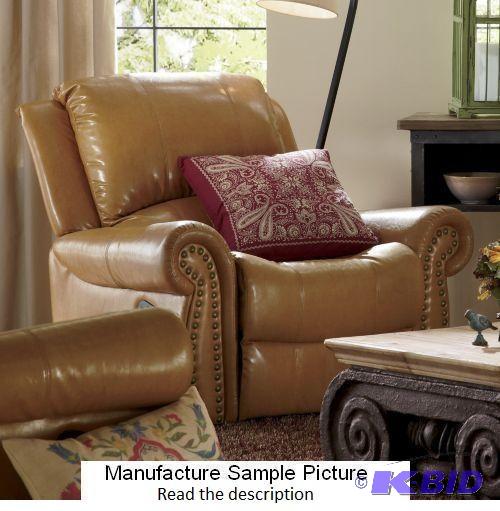 lot 176 image: Camel Nailhead Recliner - This comfy recliner...