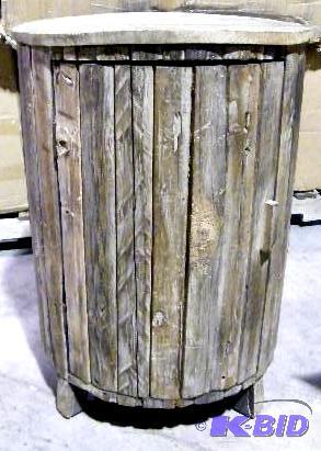 lot 2 image: Rustic Barn Wood Round Cabinet Table - 22&quo...