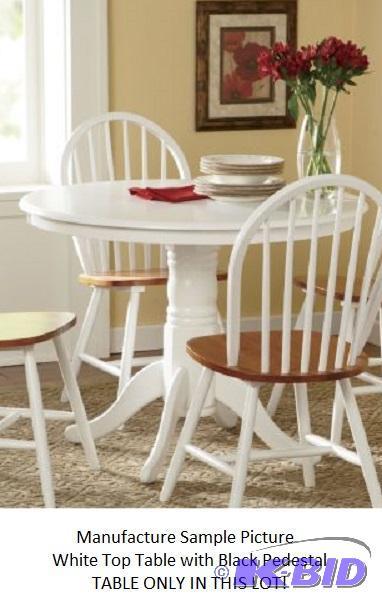 lot 200 image: White Round Table Top with Black Pedestal - 4...