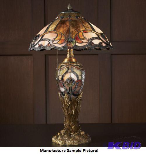 lot 86 image: Double LIT Stained Glass Table Lamp -&nbspEv...