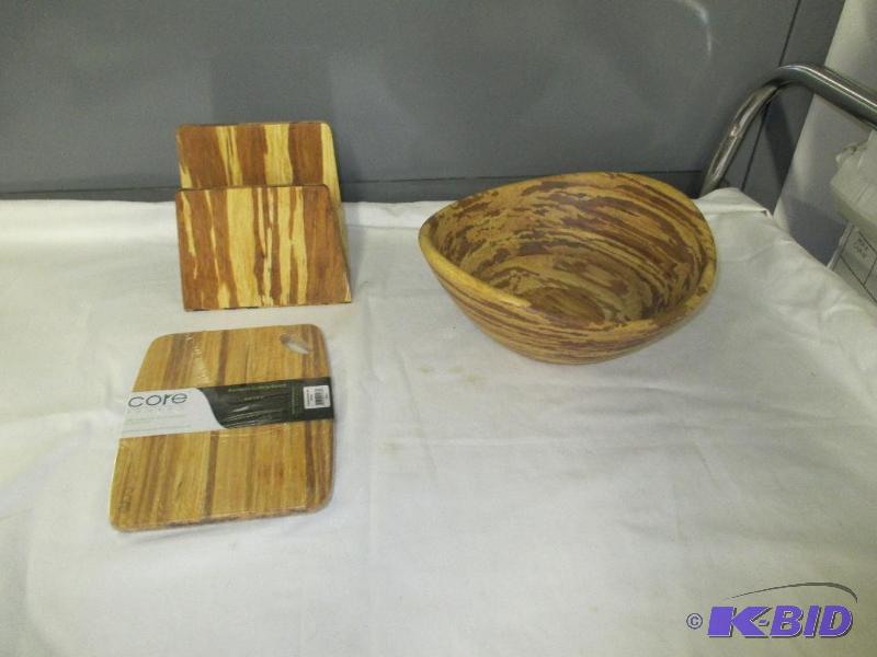 Core Bamboo cutting board, napkin holder, bowl