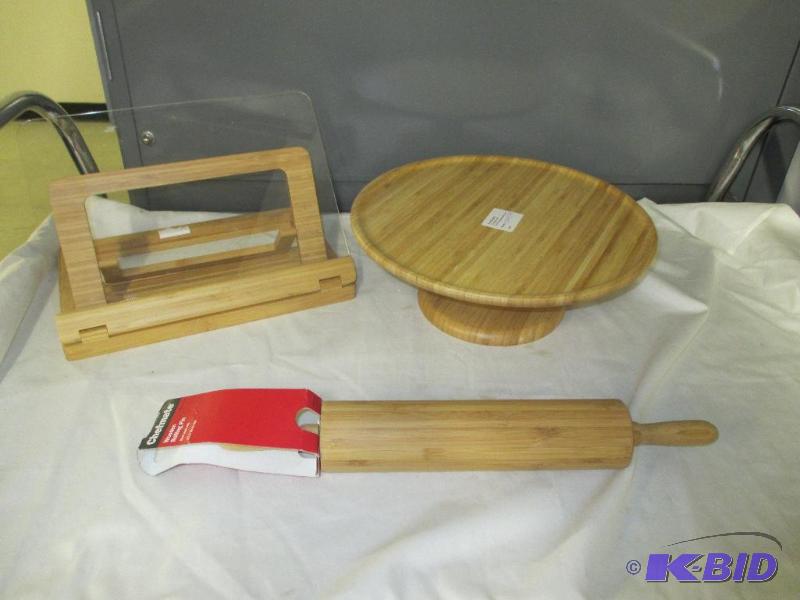 Bamboo reciepe book holder, bamboo cake holder, rolling pin