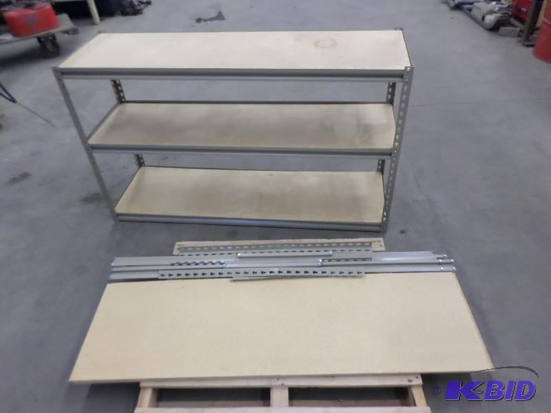 lot 12 image: (2) 5ft Steel-Framed Shelf Units, (1) Is Disa...