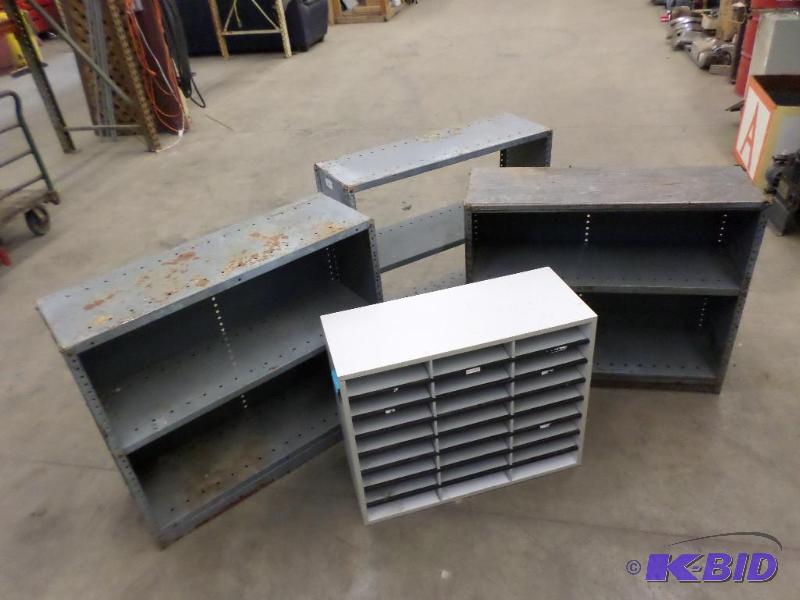 lot 26 image: (3) Steel & (1) Wooden Organizer Shelves...