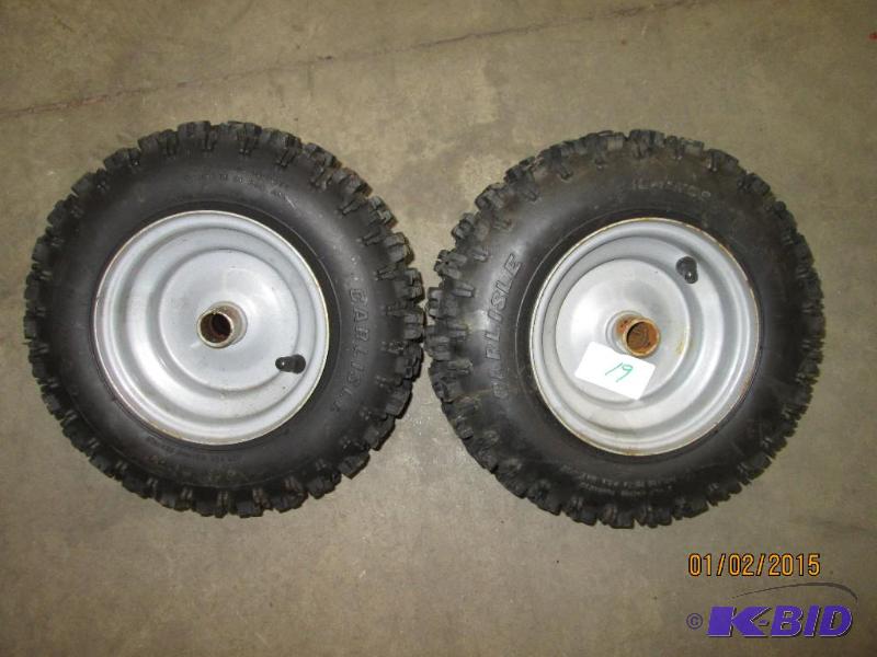 lot 19 image: (2) 4.10-6 NHS Snowblower Wheels & Tires...