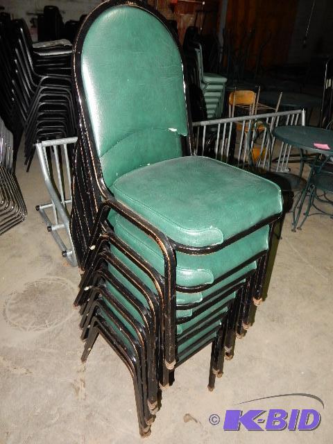 Black metal and Dark Green Round back banquet chairs