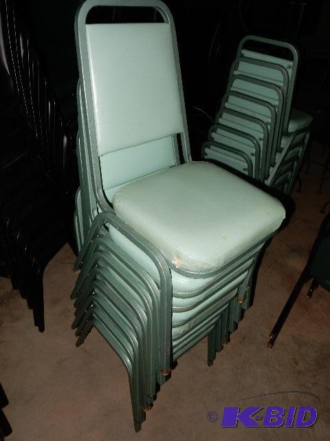 Black metal and Light green square back naugahyde upholstery Banquet Chairs