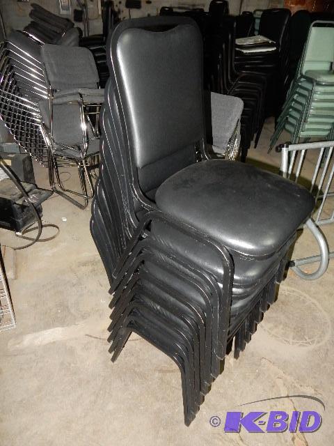 Black metal and Black naugahyde upholstery Banquet Chairs