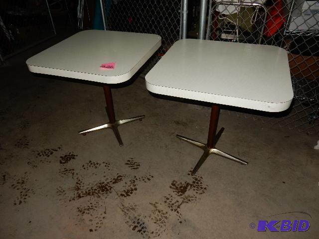 2, white laminate restaurant tables. 29 12in...