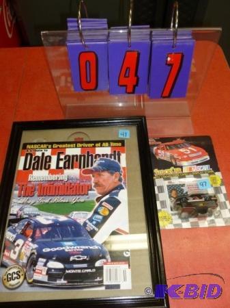 Dale Earnhardt framed magazine and racing cha...
