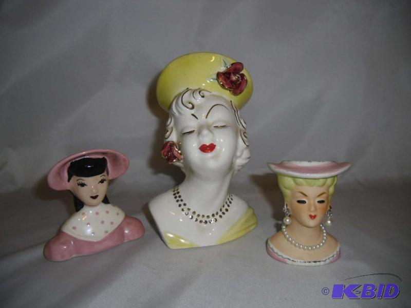 3 Vintage Lady Head Vases Porcelain Made In Japan Fun New Year