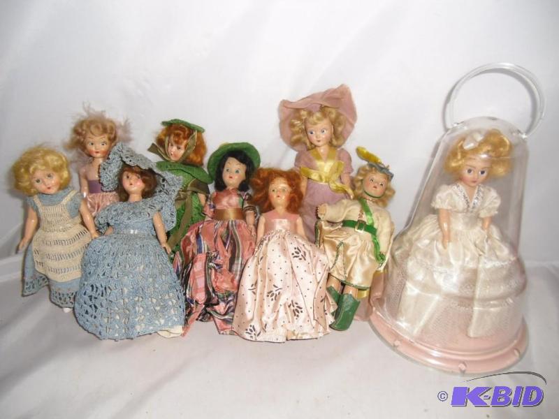 Mid-Century International  Storybook Dolls Plastic with Mohair 7.5 - 9 tall