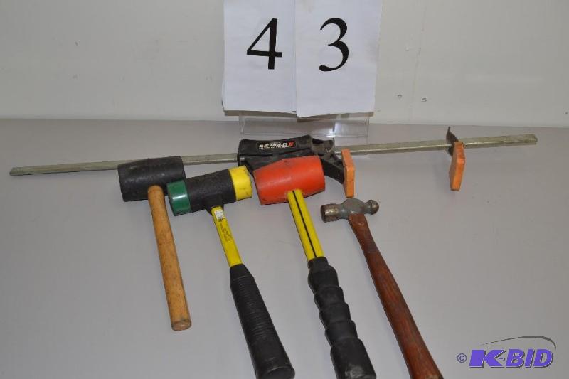 lot 43 image: 3 Rubber Mallets, One Ballpeen hammer and one clamp
