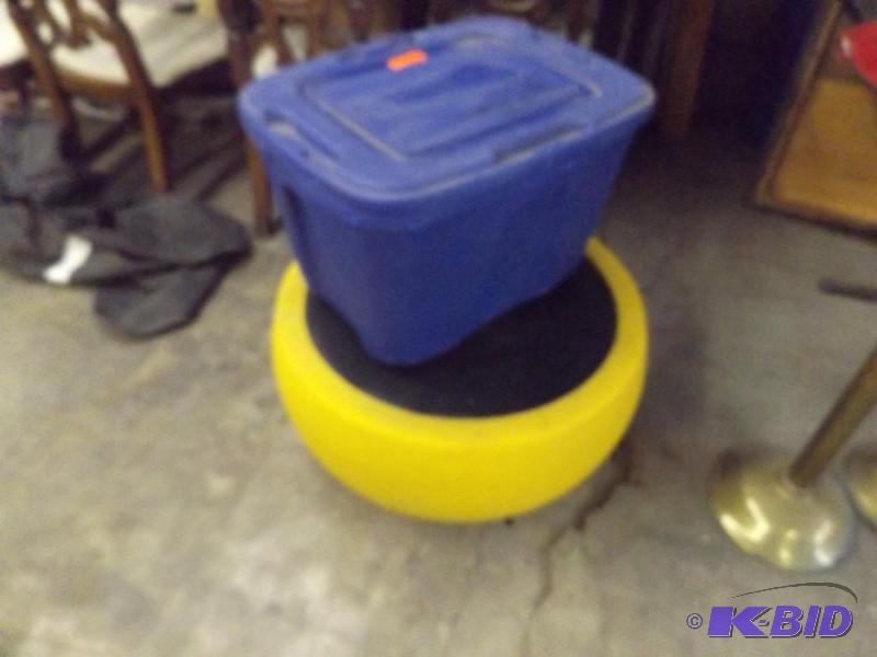 lot 93 image: tote and air mattress, hard plastic yellow an...